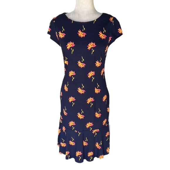 NWT Boden Rosetta Navy Blue Yellow Floral Ponte Knit Ruffle Dress - 6 - Picture 5 of 15